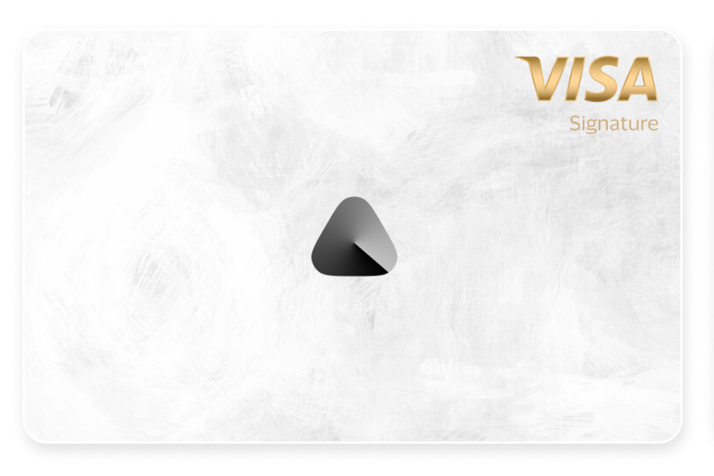 Avici Visa Signature card — white marble design, gold VISA Signature logo
